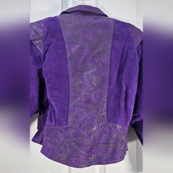 VTG Giorgio Ferrini Purple Suede 80s Cropped Jacket Paisley Boho Biker M - MINT - Picture 3 of 12